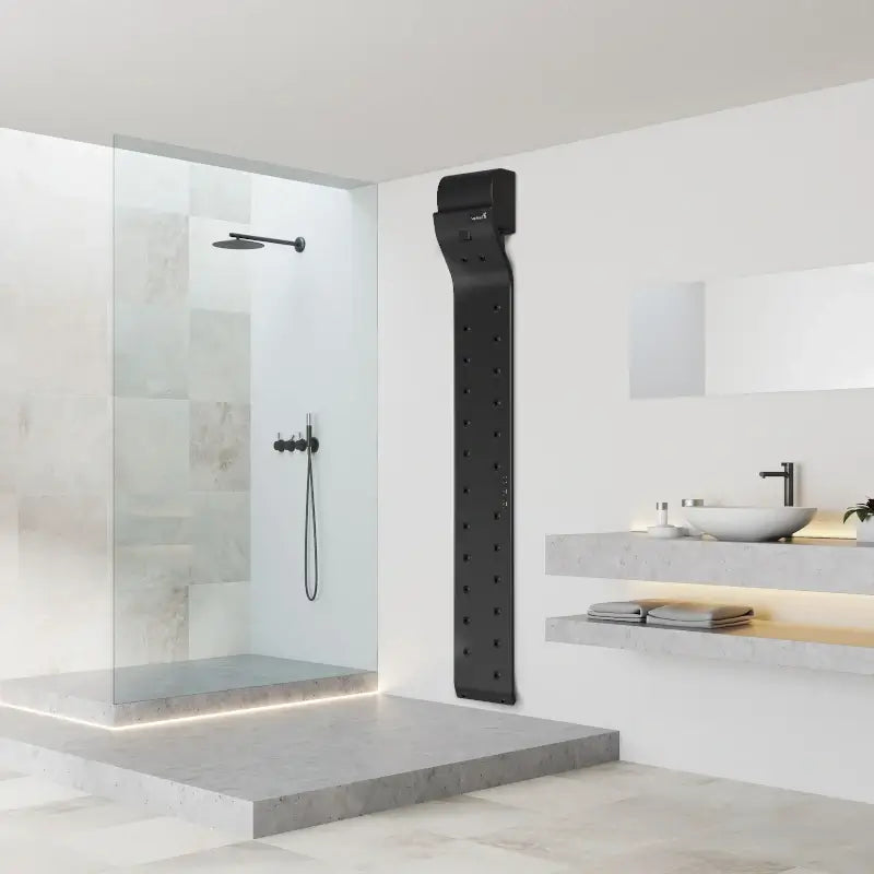 Valiryo Body Dryer schwarz neben Dusche